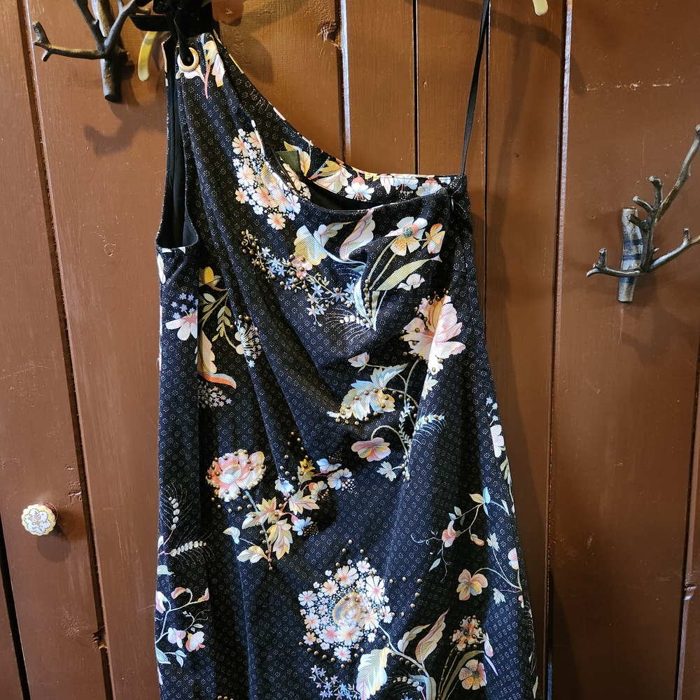 Maeve One Shoulder Dress - Black with Floral Pattern